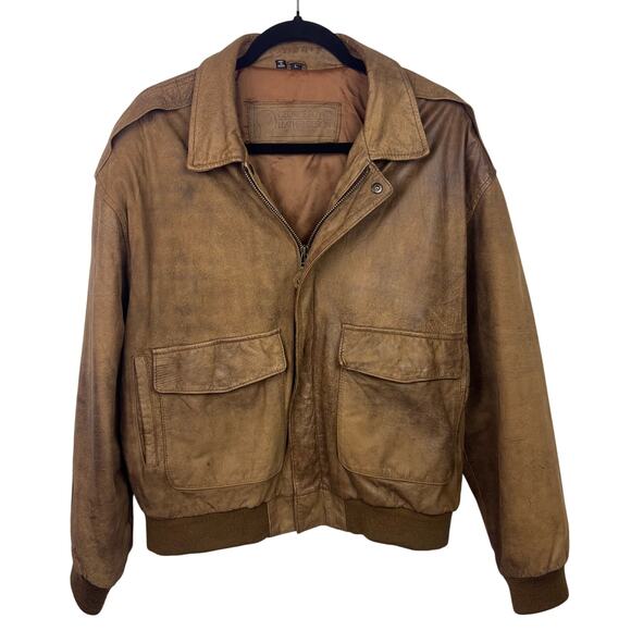 Georgetown Leather Design Distressed Brown Bomber Jacket, Vintage Aviator - Picture 1 of 16